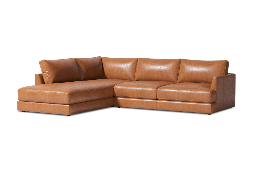 Valencia Serena Leather 2-Piece Left Bumper Chaise Sectional Sofa, Cognac