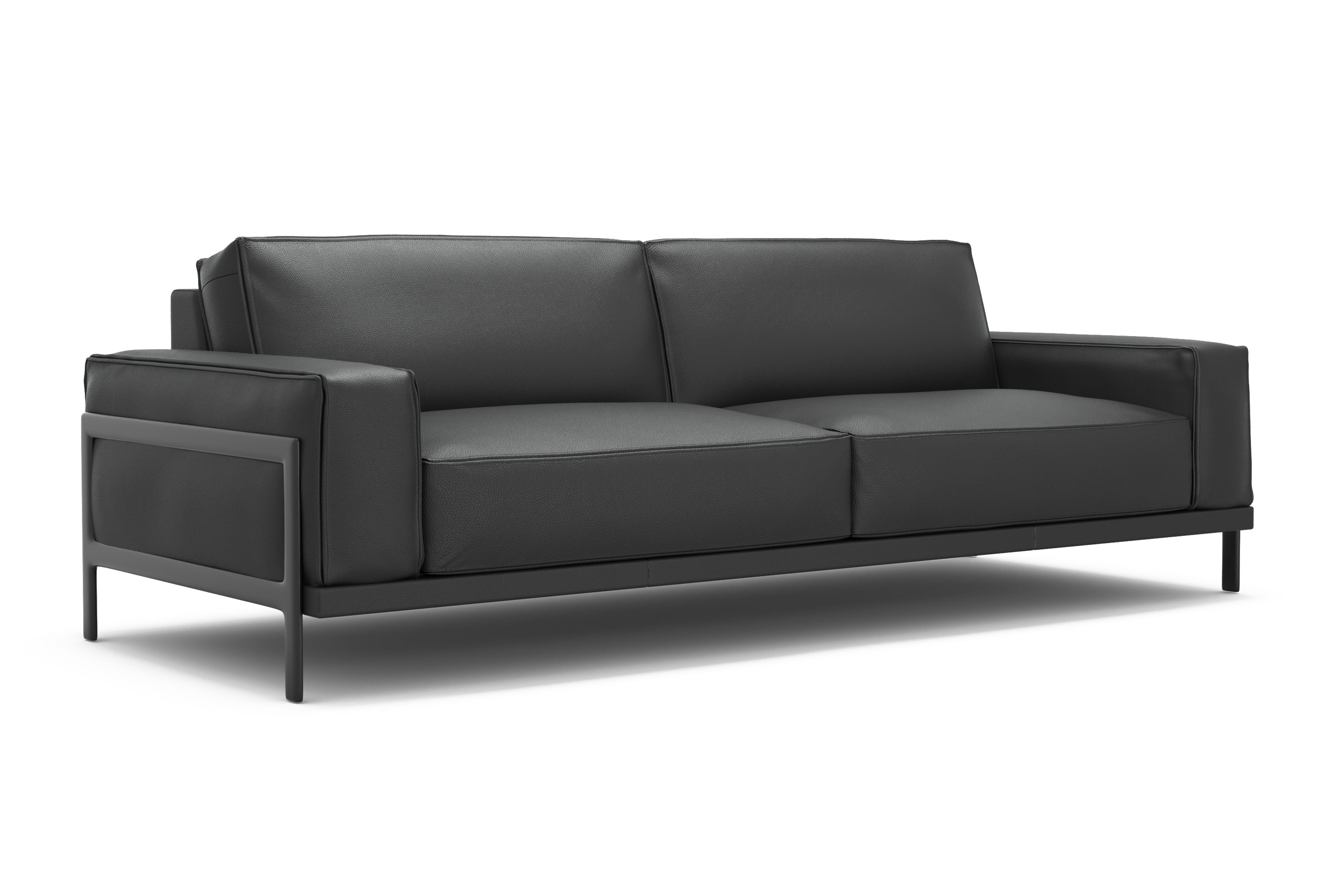 Valencia Chiara Leather Sofa with Steel Frame, Black Color