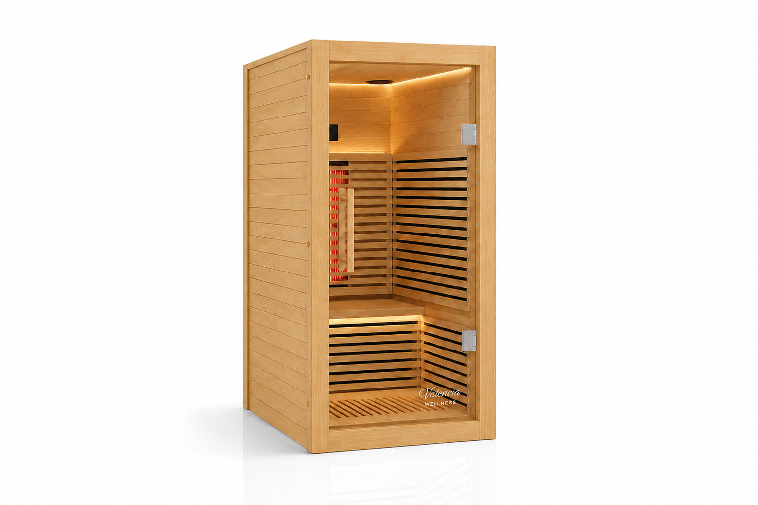 Valencia Aura 1-person full spectrum low-EMF infrared sauna in natural wood