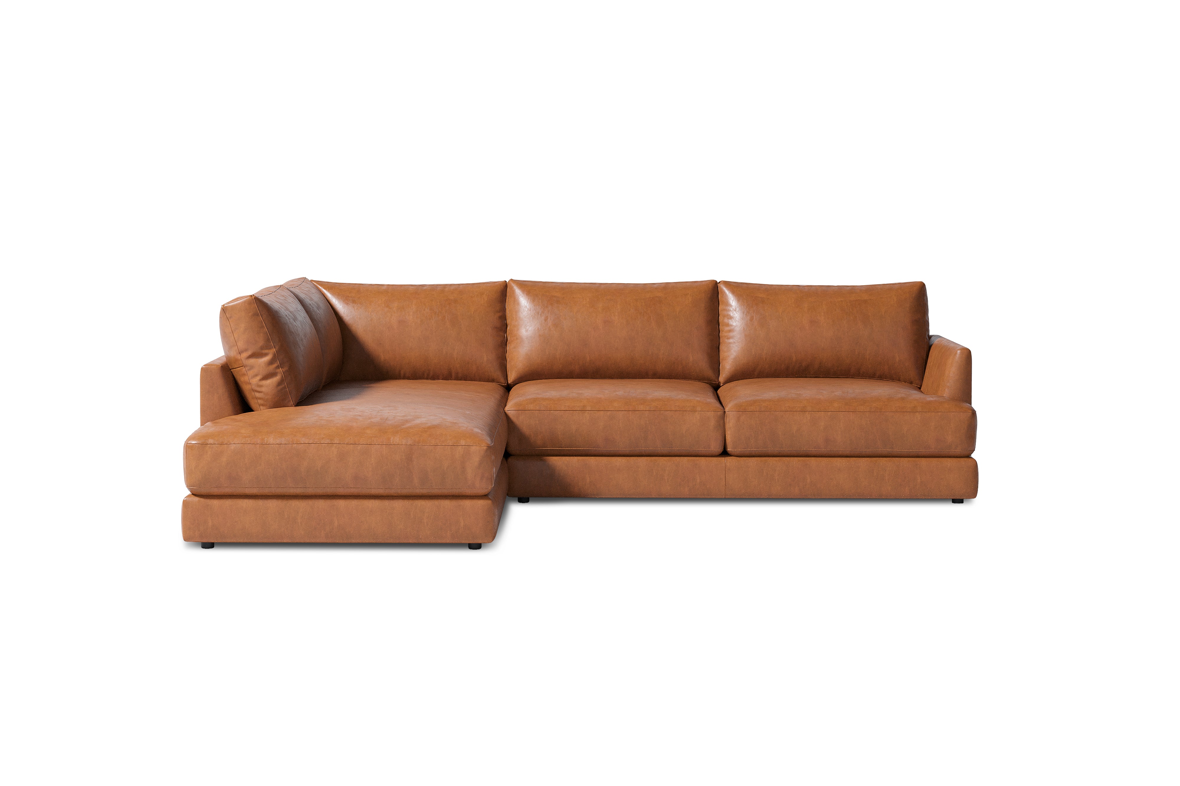 Valencia Serena Leather 2-Piece Left Bumper Chaise Sectional Sofa, Cognac