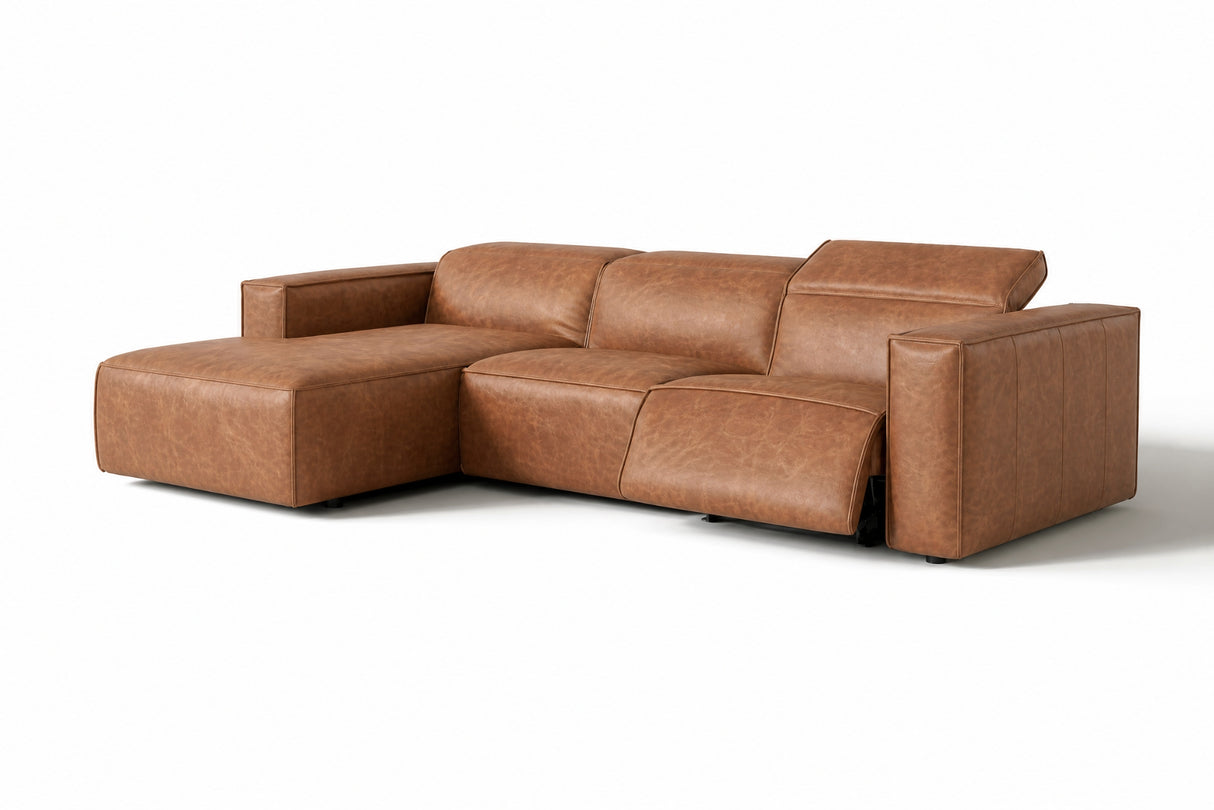 Emery Distressed Italian Aniline Leather Recliner Sectional Sofa