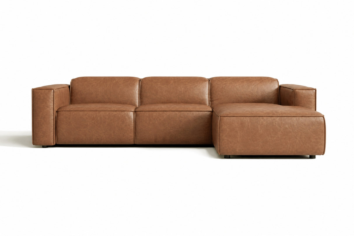 Emery Distressed Italian Aniline Leather Recliner Sectional Sofa