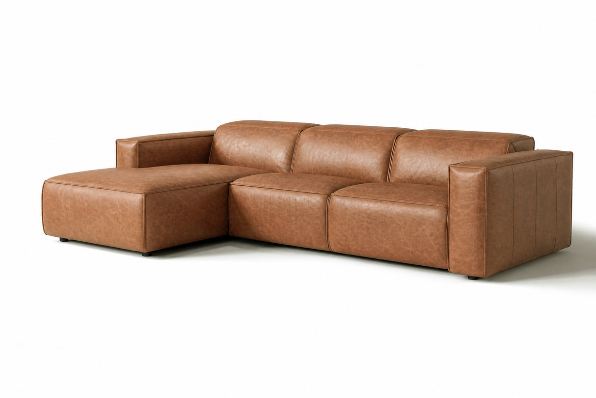 Emery Distressed Italian Aniline Leather Recliner Sectional Sofa