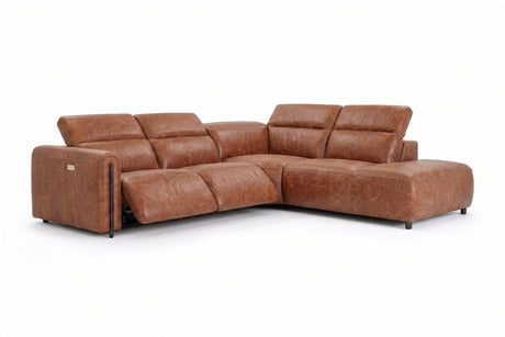 Octavia Distressed Italian Aniline Leather Reclining Corner Sectional Sofa