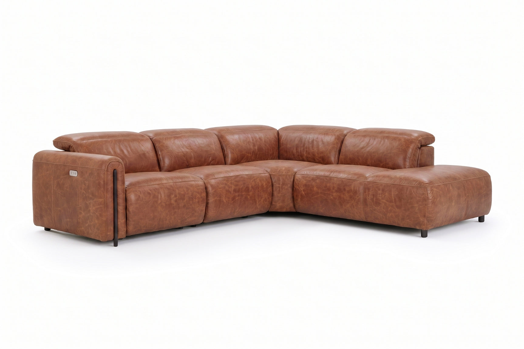 Octavia Distressed Italian Aniline Leather Reclining Corner Sectional Sofa