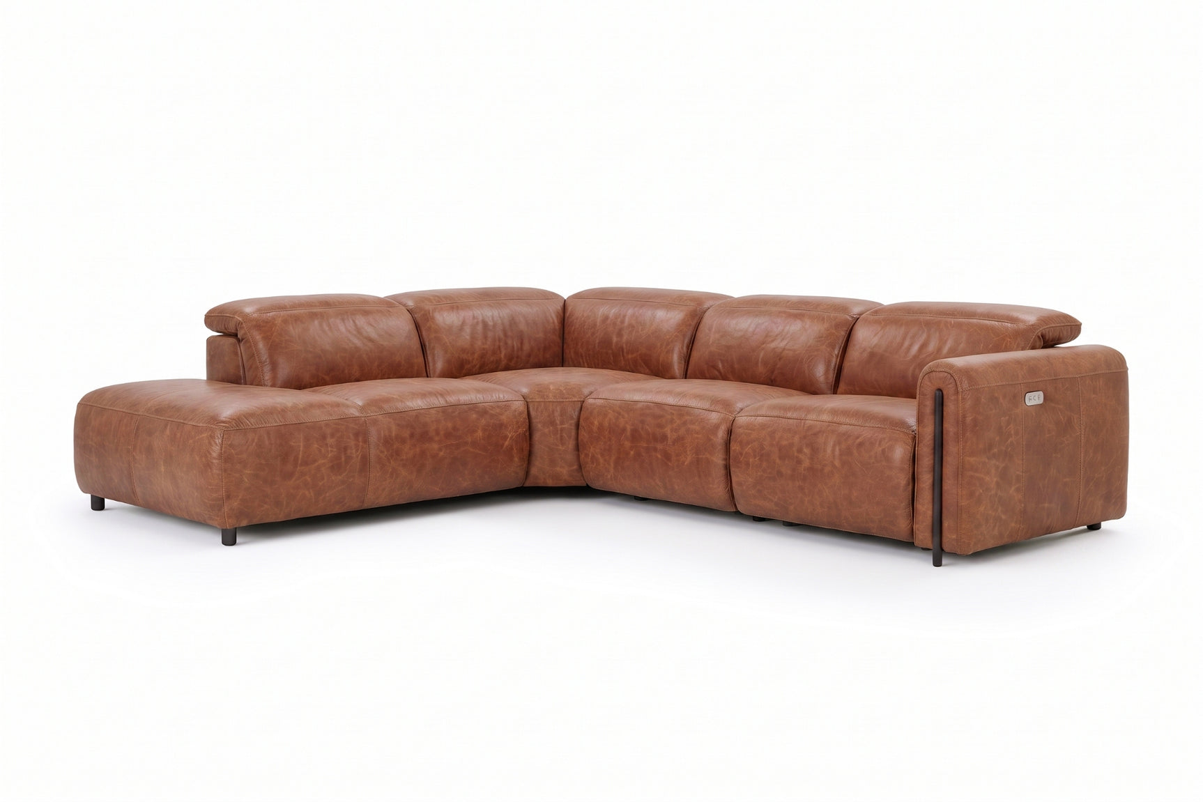 Octavia Distressed Italian Aniline Leather Reclining Corner Sectional Sofa
