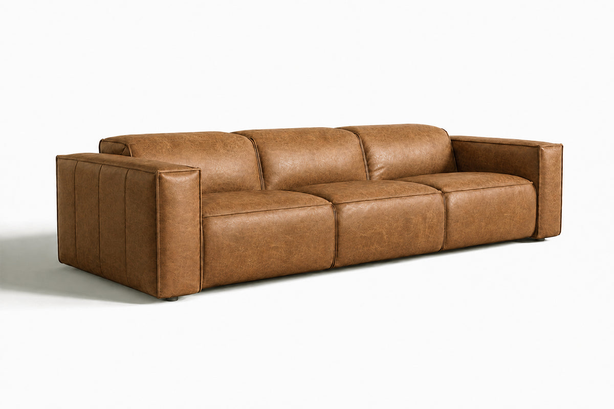 Emery Distressed Italian Aniline Leather Dual Recliner Sofa