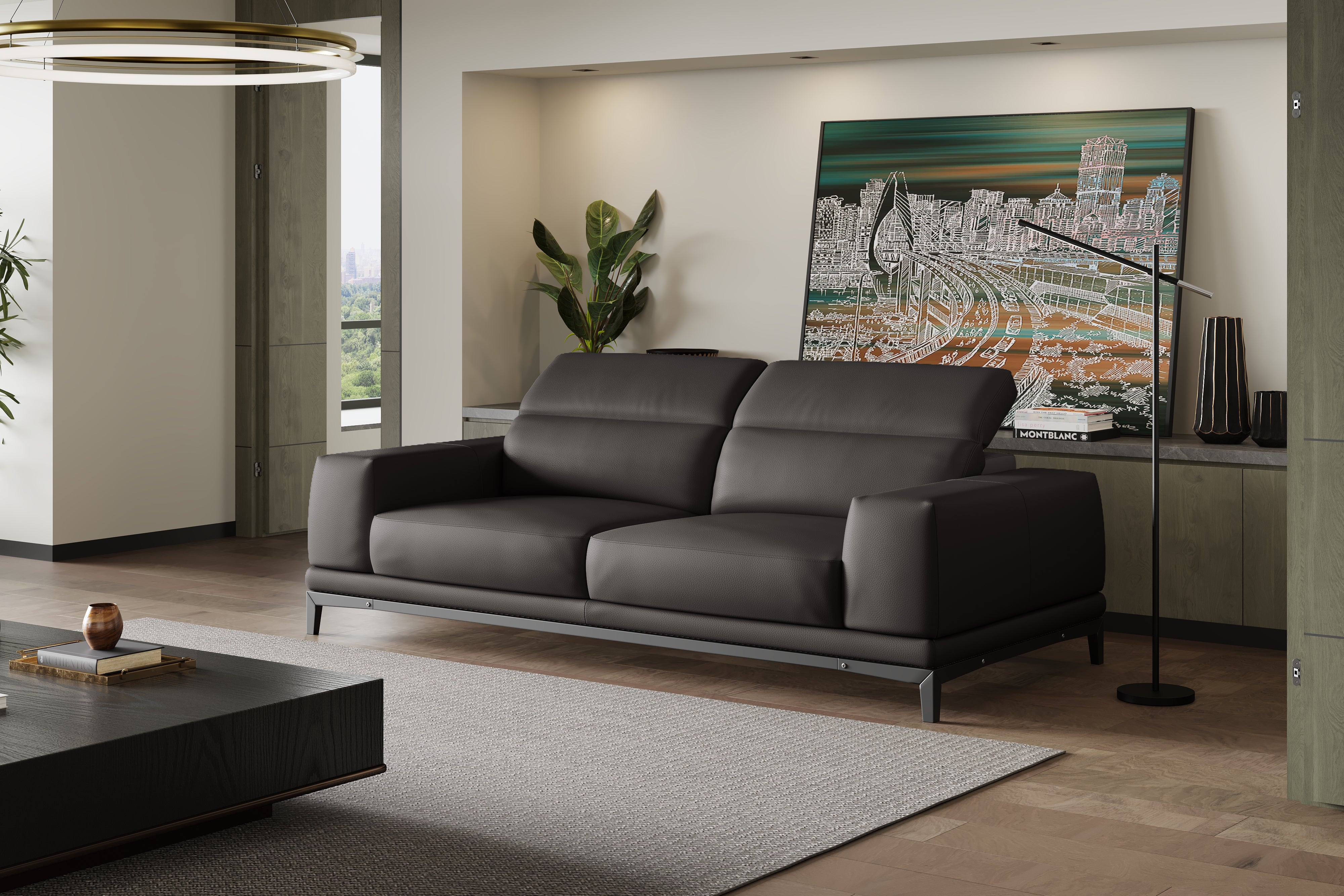 Valencia Valletta Top Grain Leather Wide Seats, Dark Grey