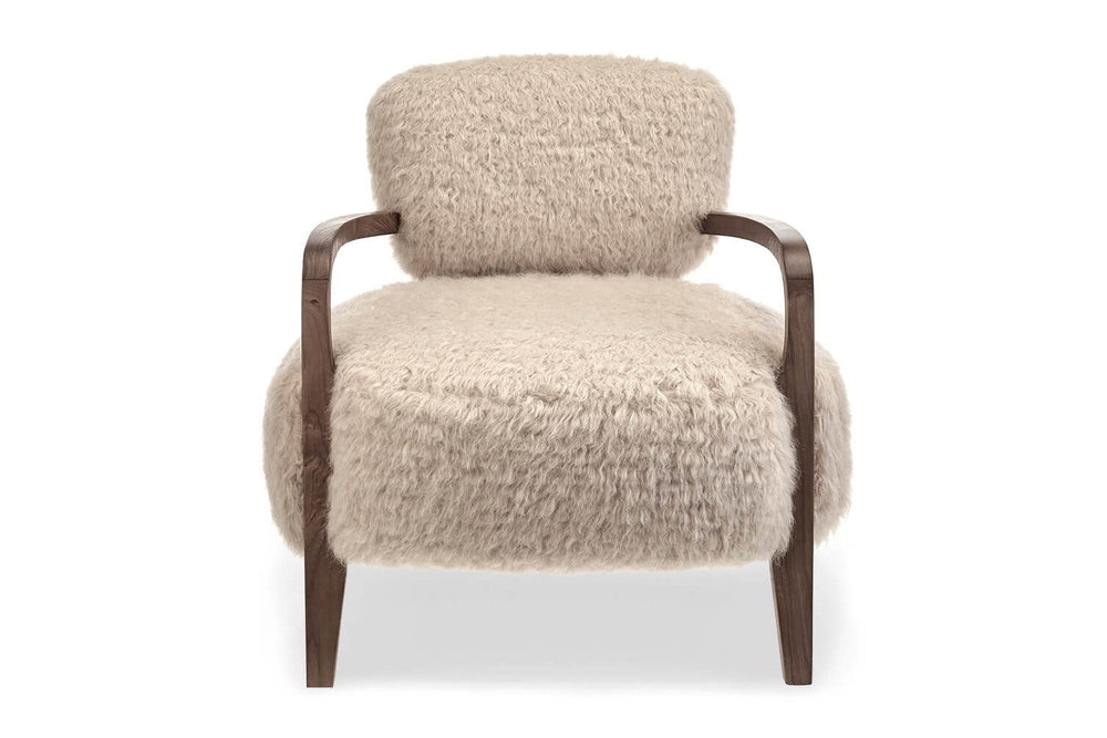 Valencia Willow Faux Sheepskin Accent Chair with Ottoman, Beige Color