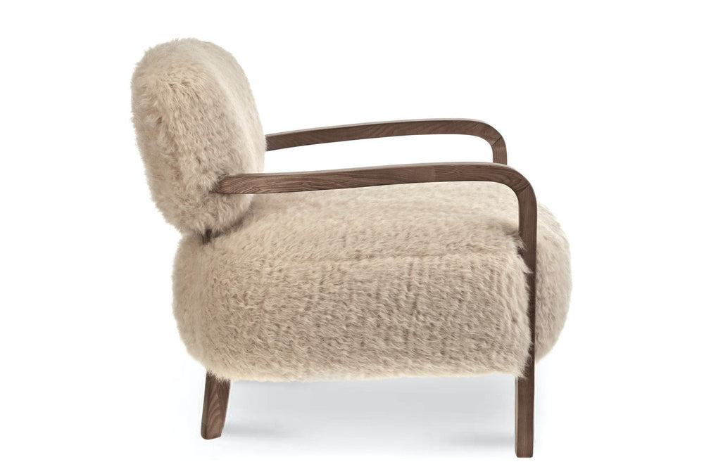 Valencia Willow Faux Sheepskin Accent Chair with Ottoman, Beige Color