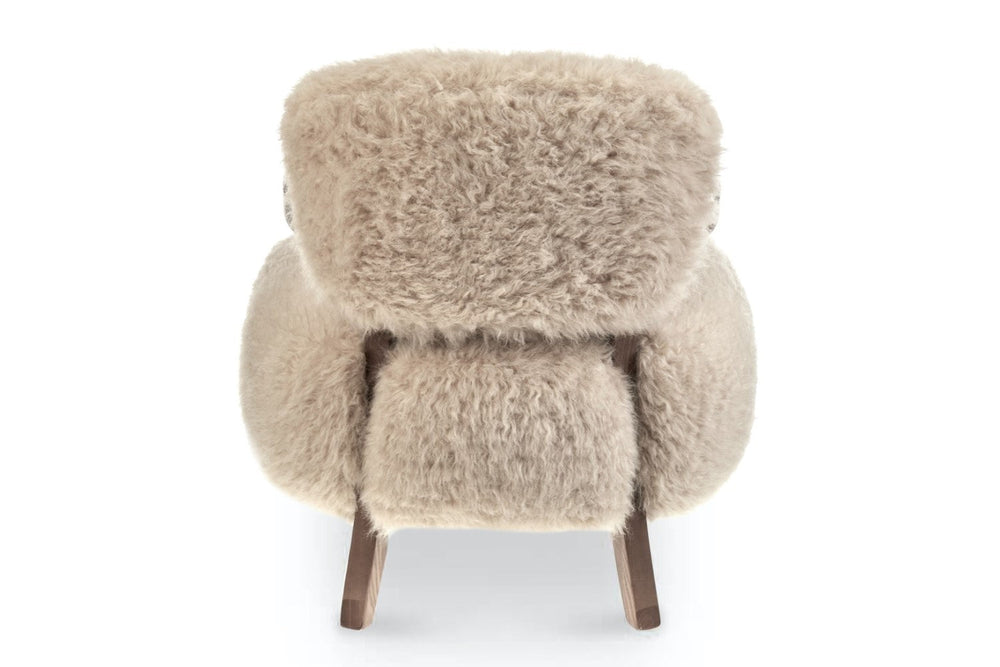 Valencia Willow Faux Sheepskin Accent Chair with Ottoman, Beige Color