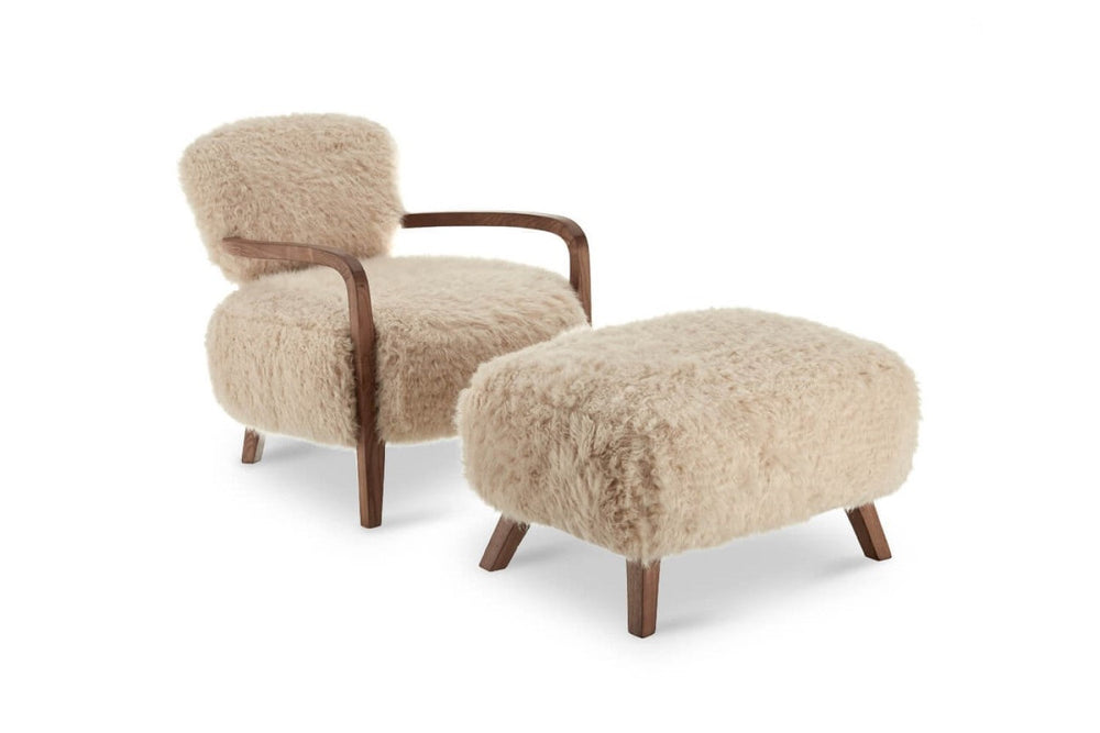 Valencia Willow Faux Sheepskin Accent Chair with Ottoman, Beige Color