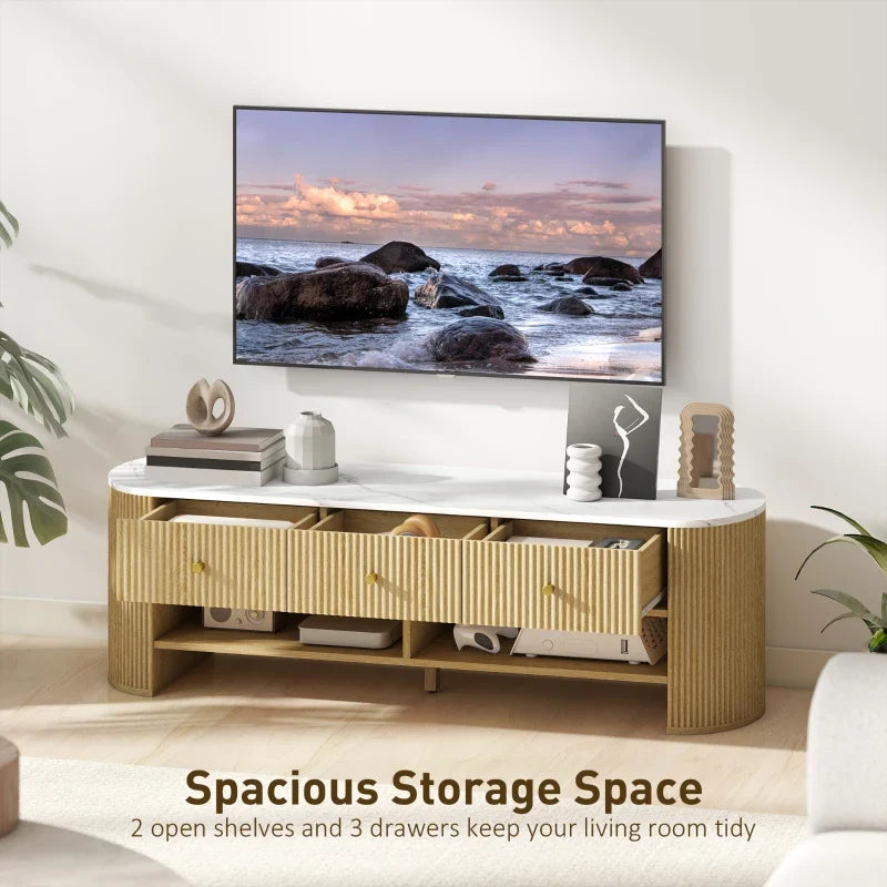 Colby Modern TV Stand with Marble-Effect Top and Storage Drawers - Natural