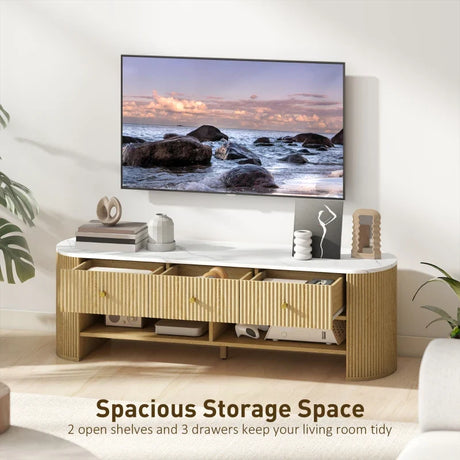 Colby Modern TV Stand with Marble-Effect Top and Storage Drawers - Natural