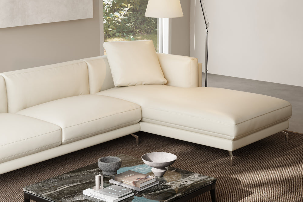 Valencia Zadar Leather Sofa with Right Chaise, Beige