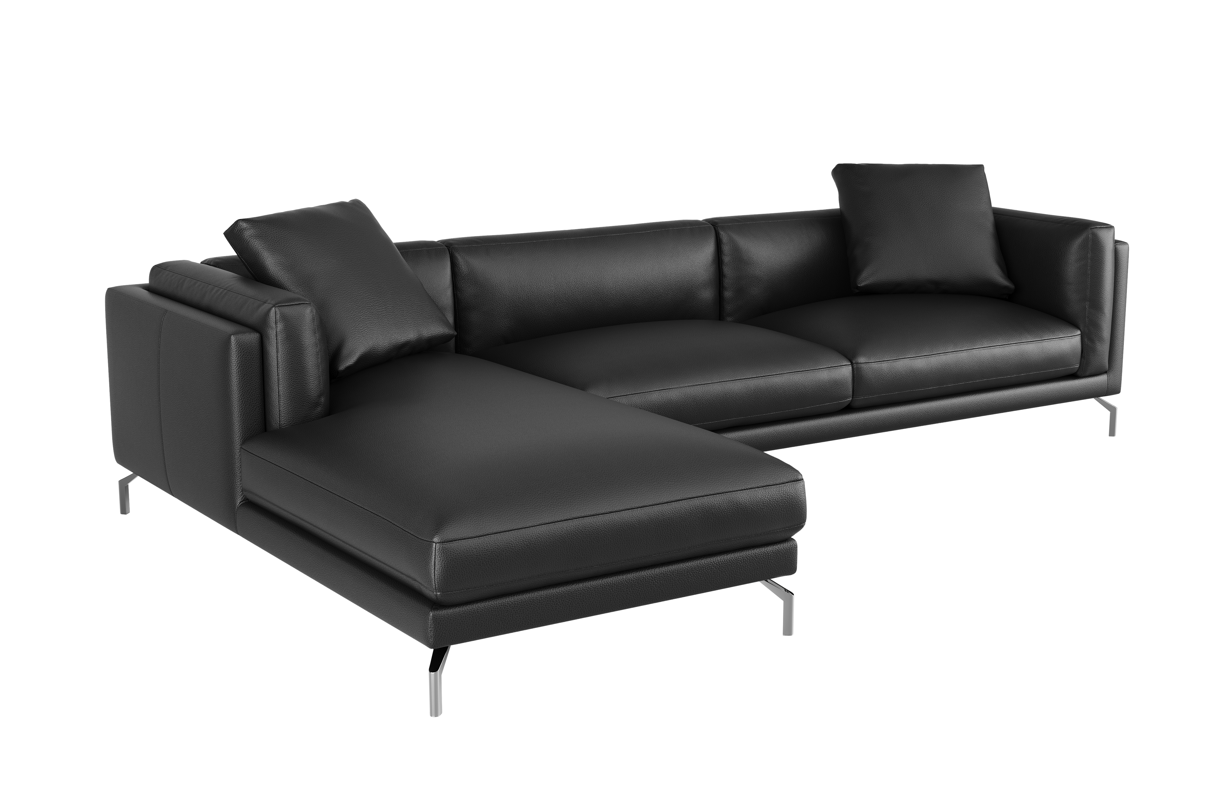 Valencia Zadar Leather Sofa with Left Chaise, Black