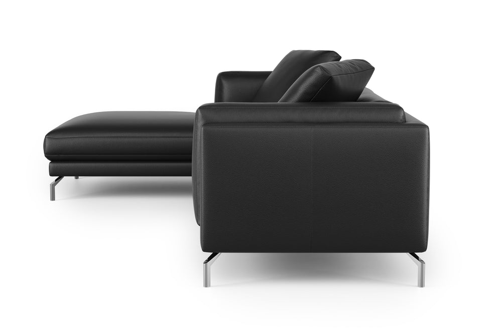 Valencia Zadar Leather Sofa with Left Chaise, Black