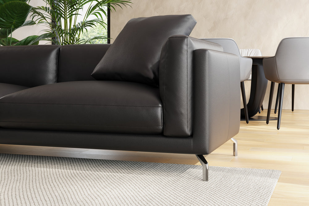 Valencia Zadar Leather Sofa with Left Chaise, Black