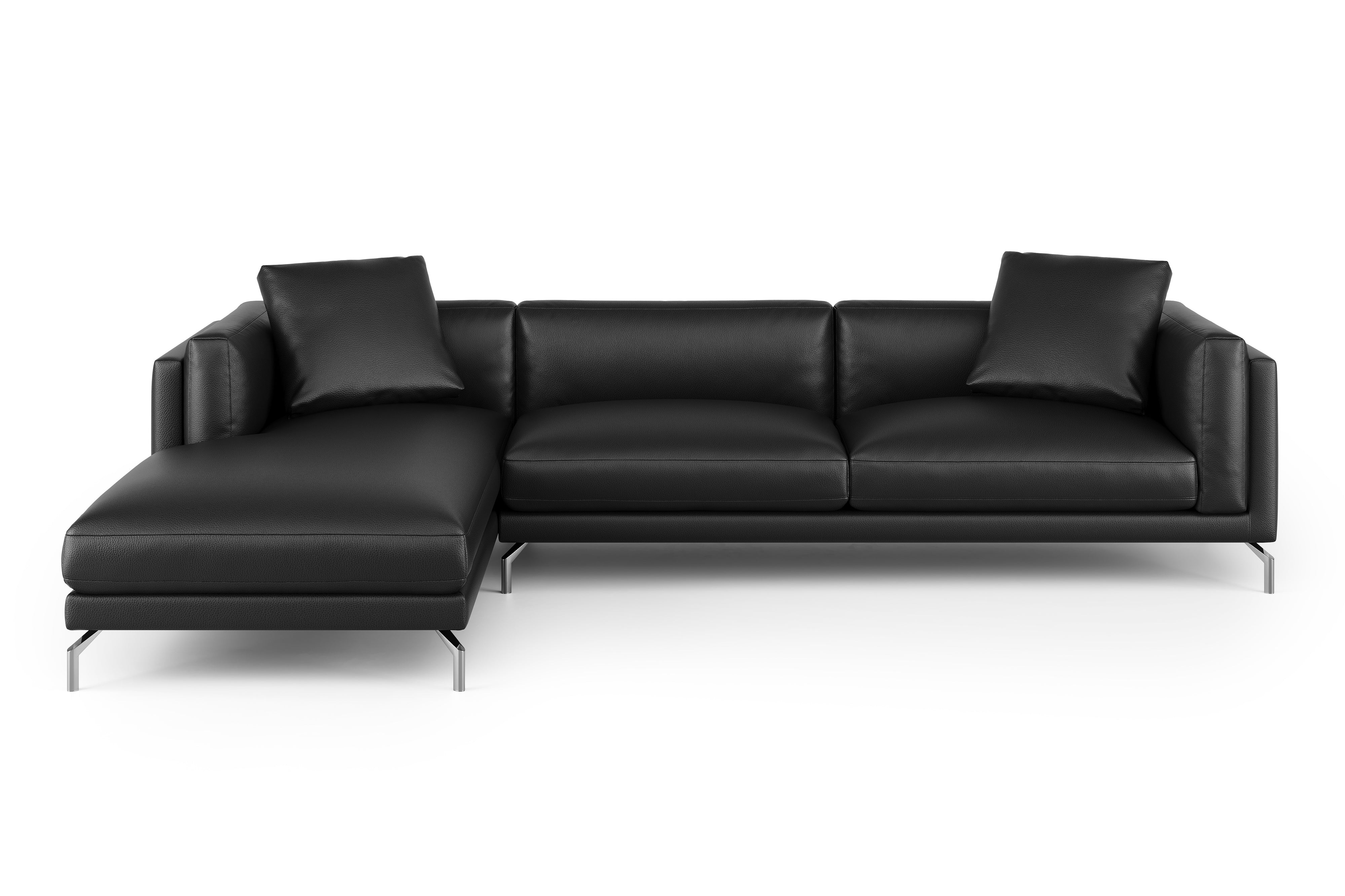 Valencia Zadar Leather Sofa with Left Chaise, Black