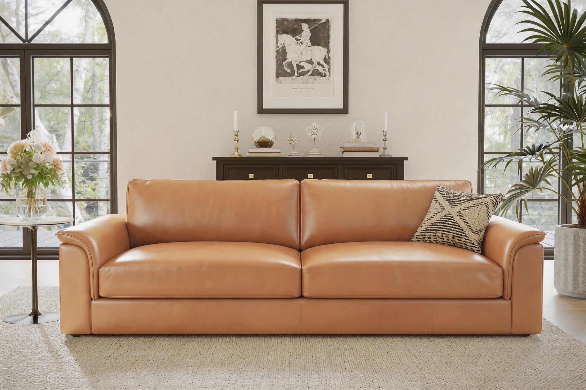 Valencia Zaira Leather Sofa in Canada | Aniline and French-Seam Detail