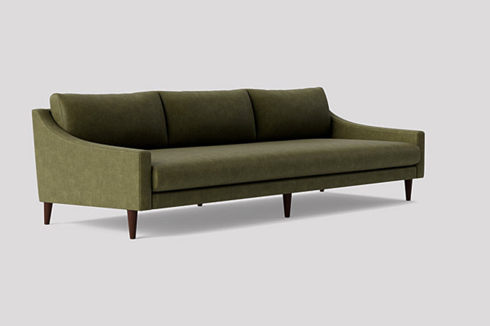 Valencia Zara Top Grain Leather Three Seats Sofa, Olive Green