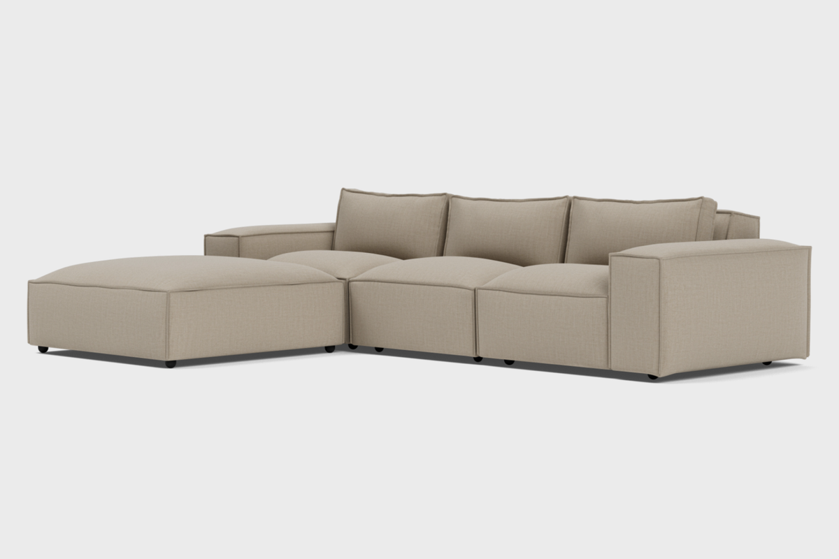 Valencia Zenith Fabric Sectional Sofa, Three Seats with Left Chaise, Beige