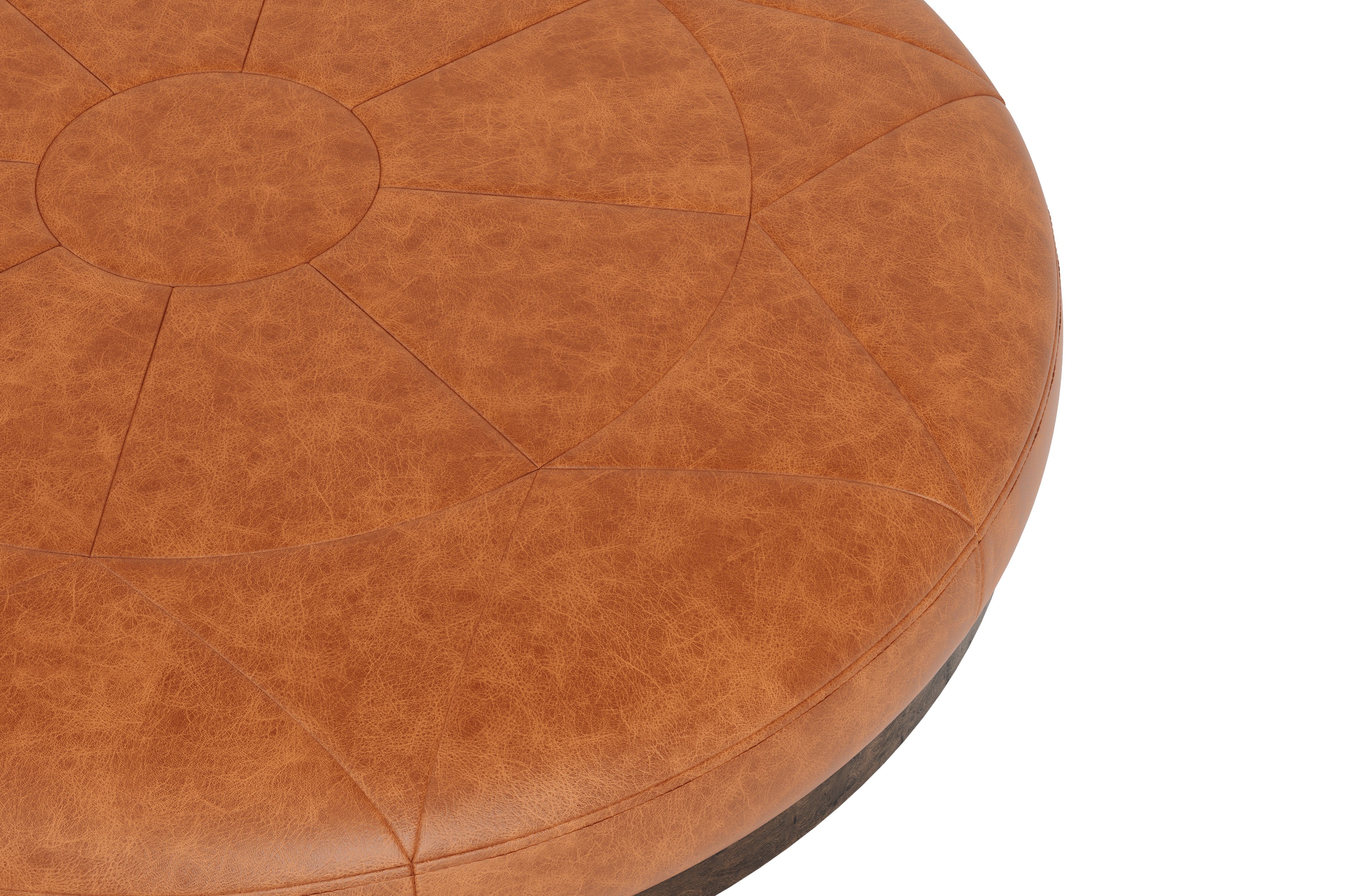 Valencia Zoe Top Grain Leather Ottoman, Cognac