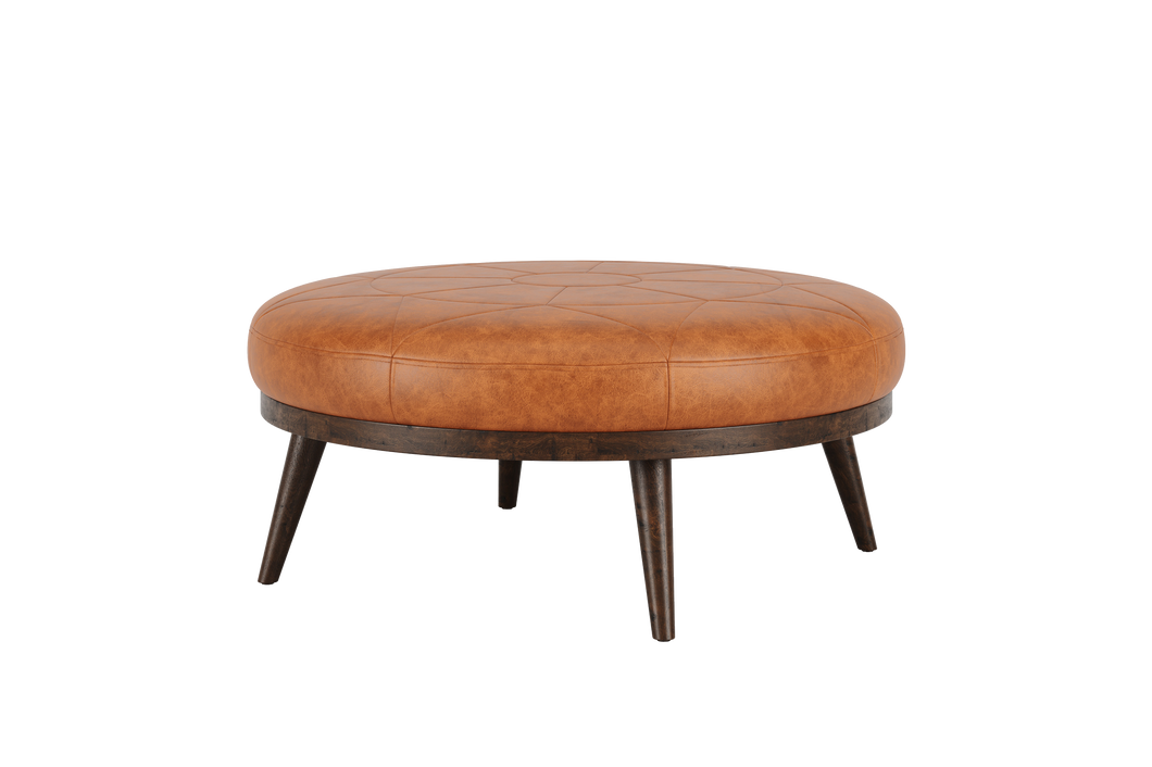 Valencia Zoe Top Grain Leather Ottoman, Cognac