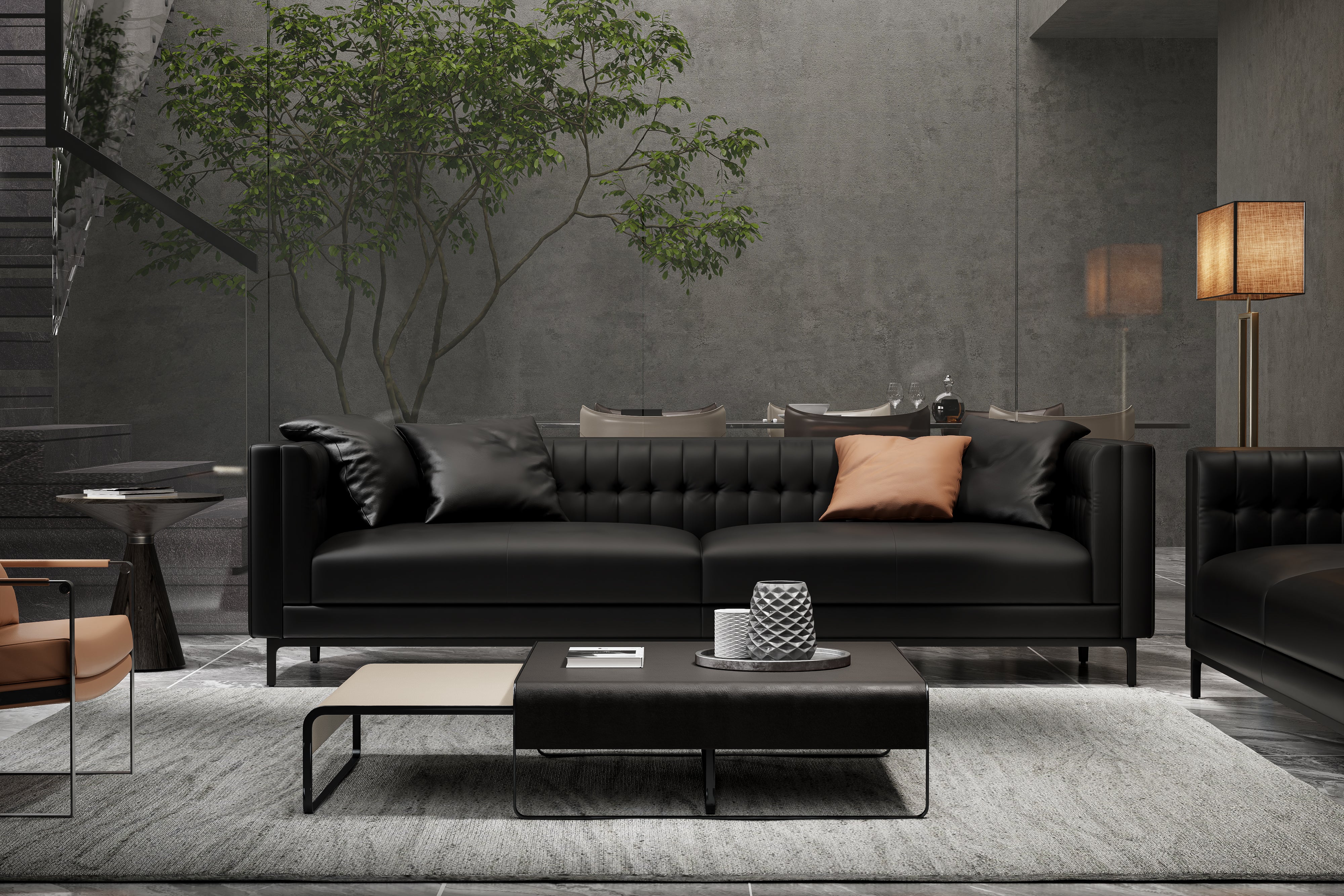 Valencia Zorion Full-Aniline Leather 104" Wide Sofa, Black