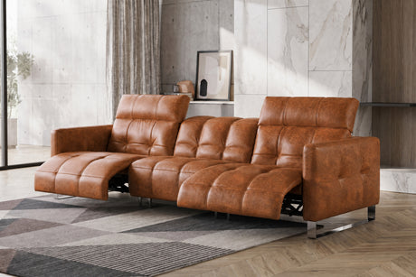 Sofia Distressed Italian Aniline Leather Dual Reclining Sofa