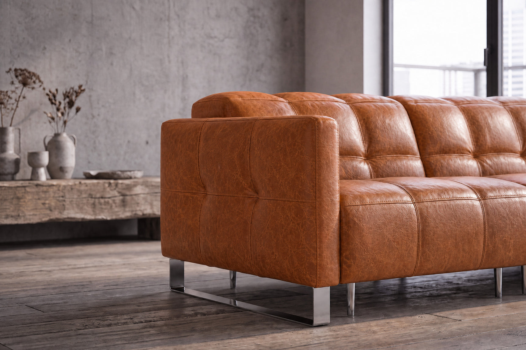 Sofia Distressed Italian Aniline Leather Dual Reclining Sofa
