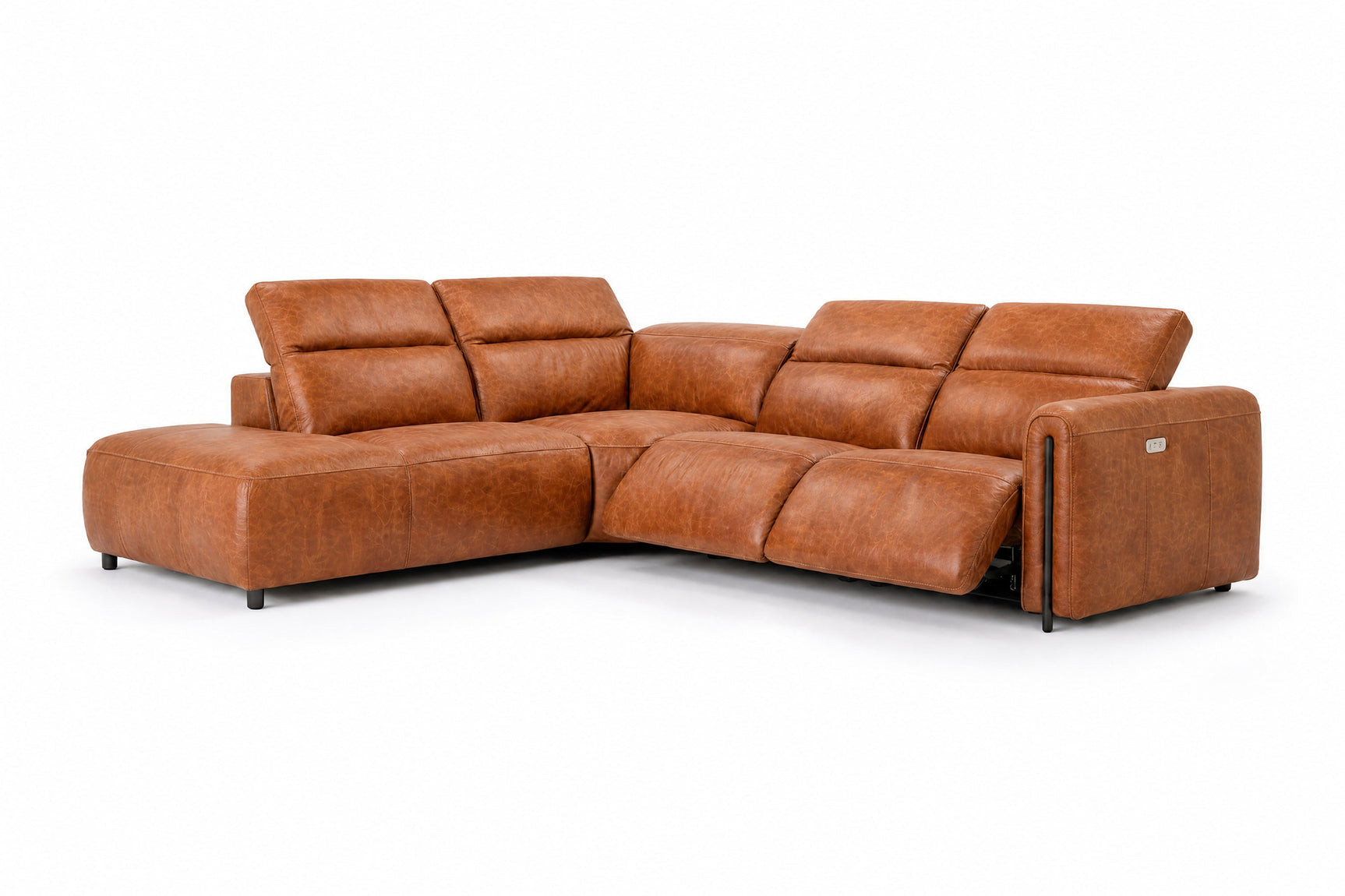 Octavia Distressed Italian Aniline Leather Reclining Corner Sectional Sofa