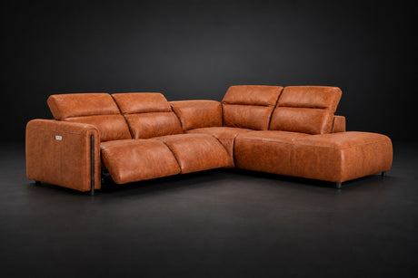 Octavia Distressed Italian Aniline Leather Reclining Corner Sectional Sofa
