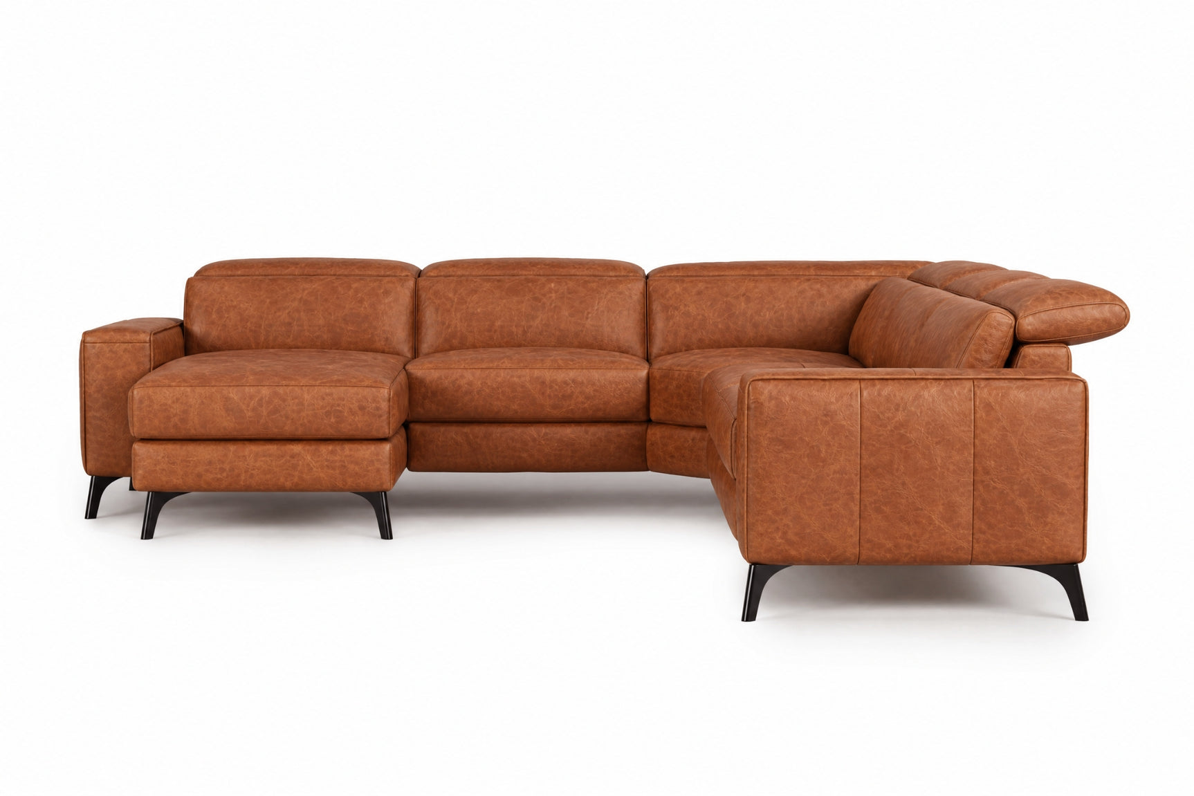 Esther Distressed Italian Aniline Leather Corner Recliner Sectional Sofa