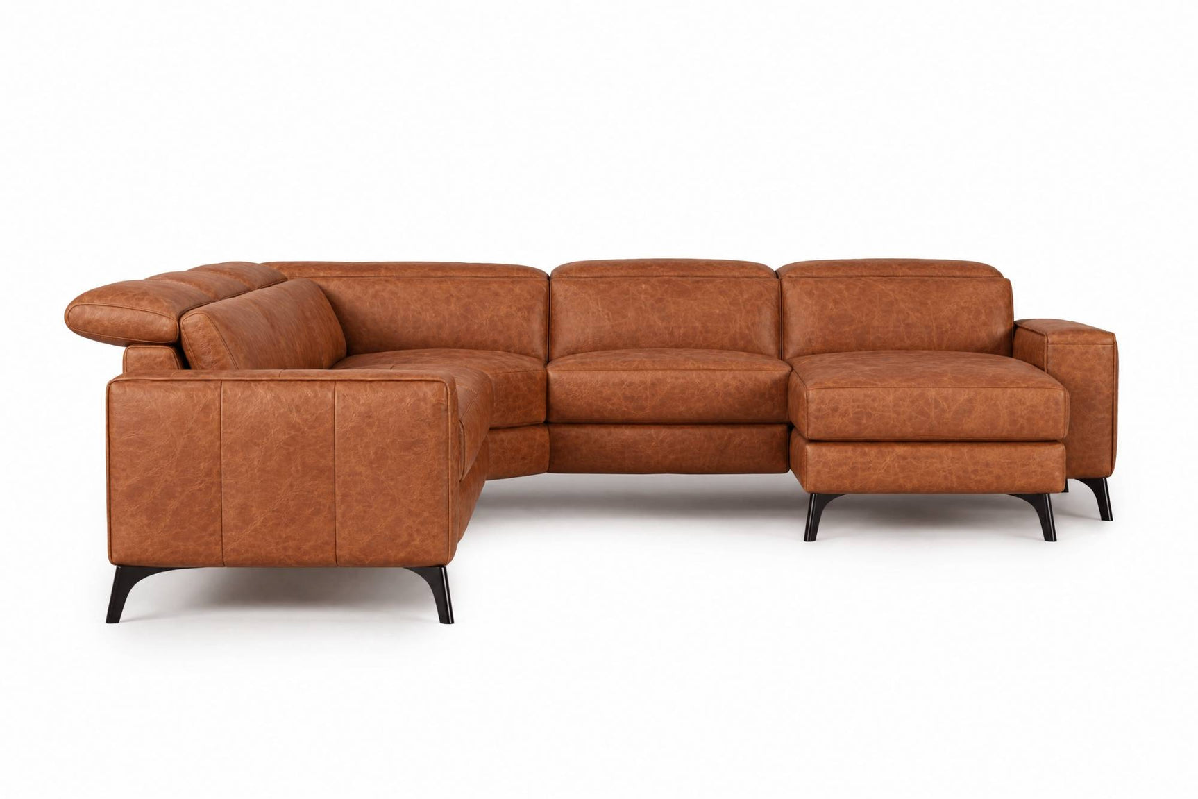 Esther Distressed Italian Aniline Leather Corner Recliner Sectional Sofa