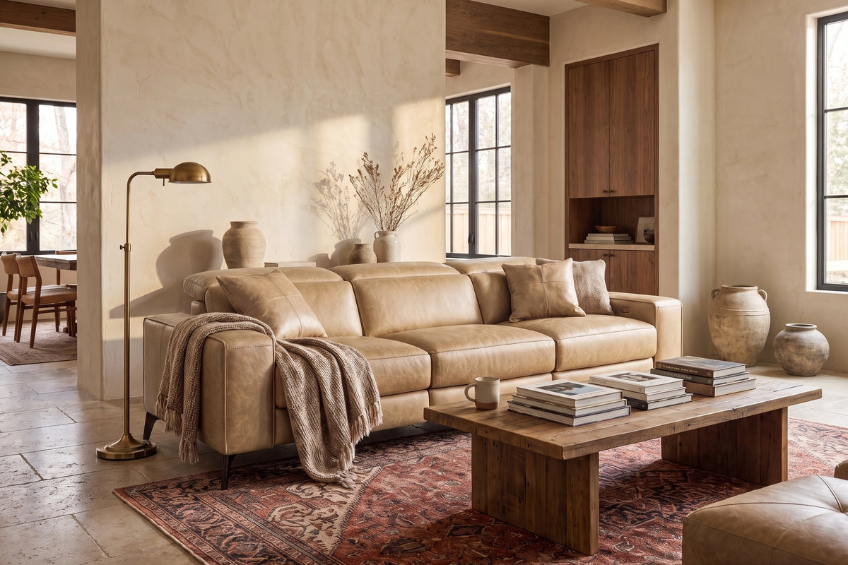 Esther Distressed Italian Aniline Leather Power Dual Recliner Sofa