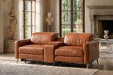 Elodie Distressed Italian Aniline Leather Dual Recliner Sofa with Console