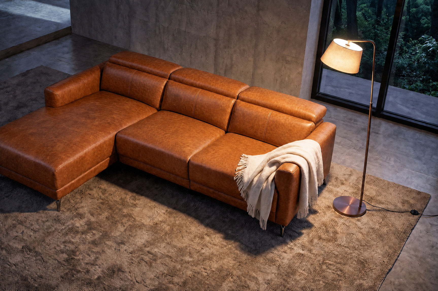 Andria Distressed Italian Aniline Leather Power Reclining Sectional Sofa