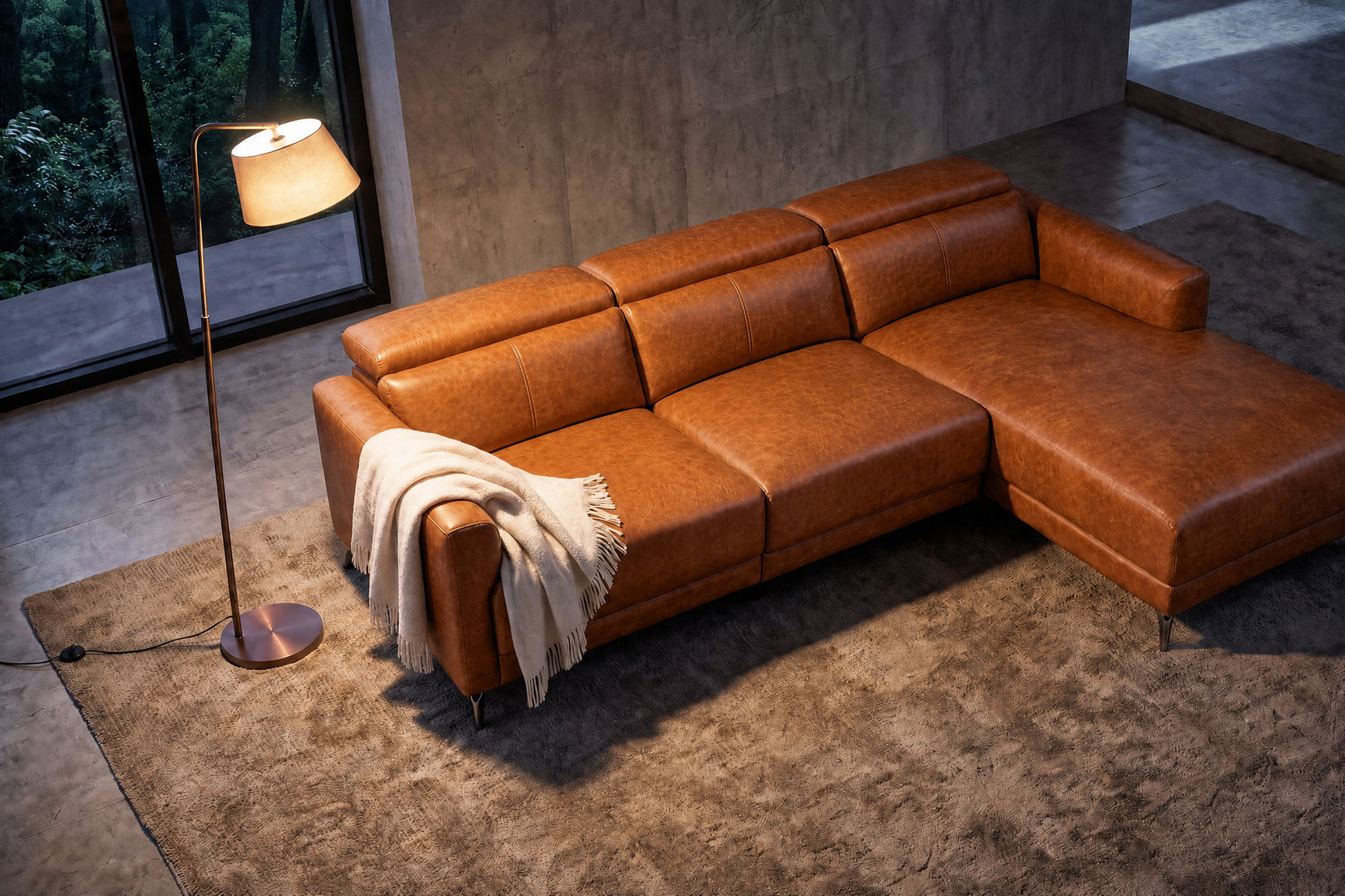 Andria Distressed Italian Aniline Leather Power Reclining Sectional Sofa