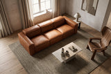 Emery Distressed Italian Aniline Leather Dual Recliner Sofa