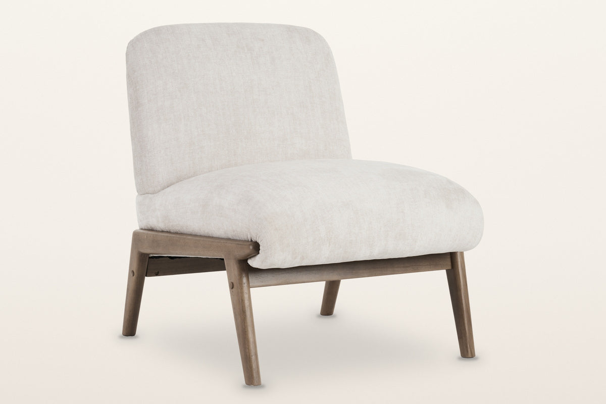 Acquasparta armless velvet accent chair in beige on a walnut-finish wood frame