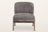 Acquasparta accent chair in dark taupe, straight front view: back cushion, deep seat, wood frame and four legs