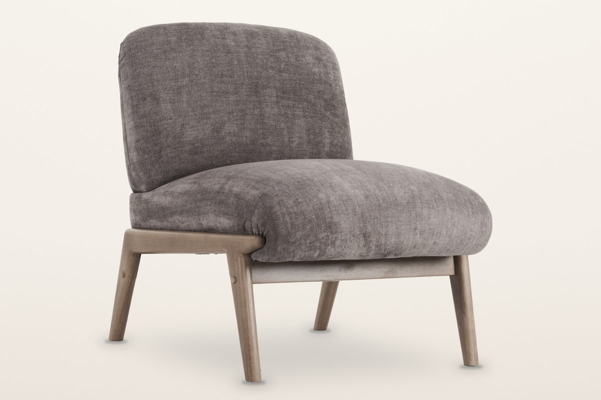 Acquasparta armless velvet accent chair in dark taupe on a solid wood frame
