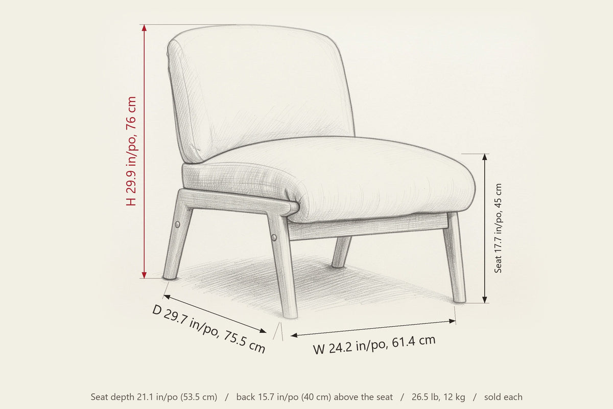 Acquasparta dimensions sketch: 24.2 in (61.4 cm) wide, 29.7 in (75.5 cm) deep, 29.9 in (76 cm) high