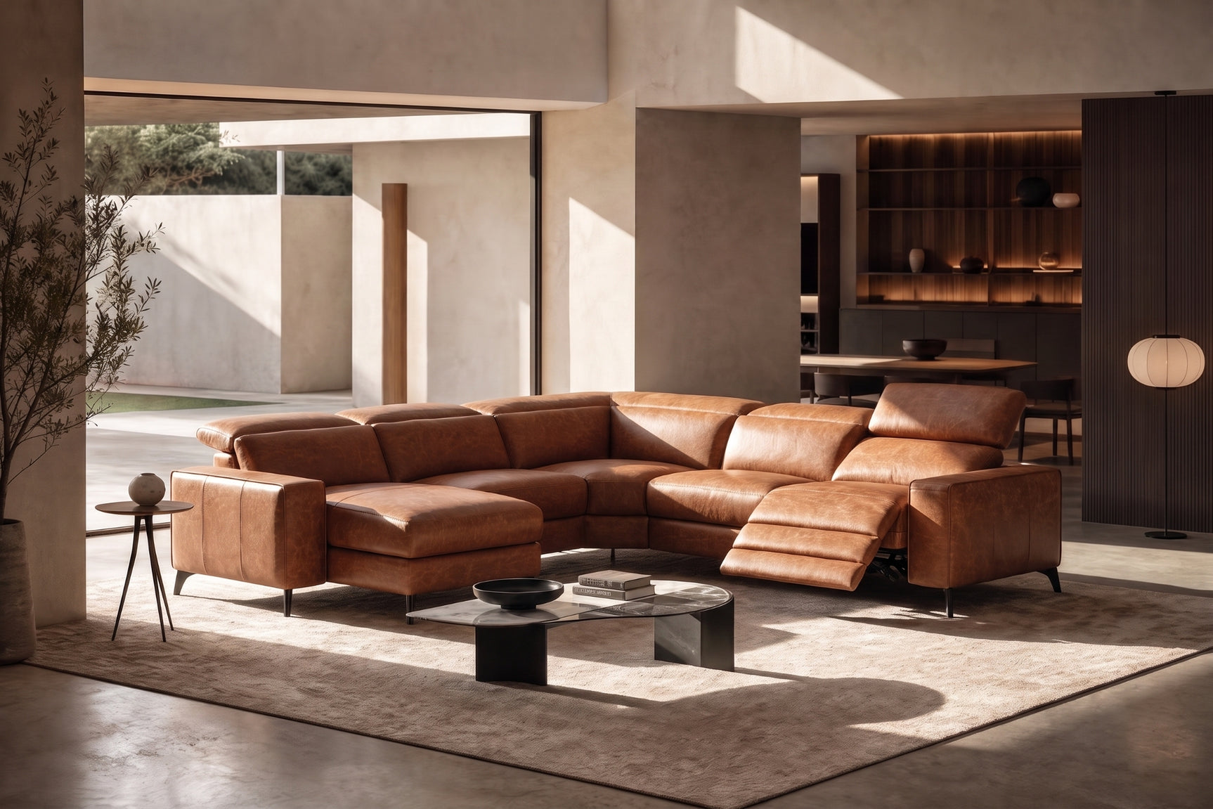 Esther Distressed Italian Aniline Leather Corner Recliner Sectional Sofa