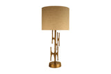 Adeline antique brass table lamp with off-white cotton drum shade, front view