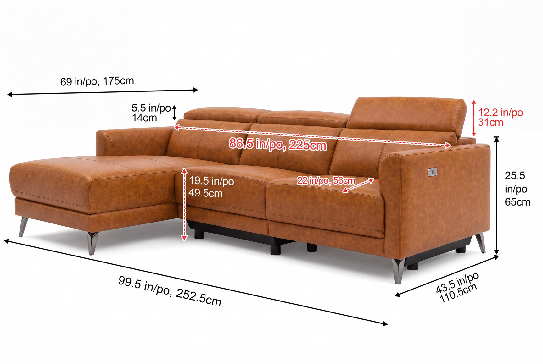 Andria Distressed Italian Aniline Leather Power Reclining Sectional Sofa