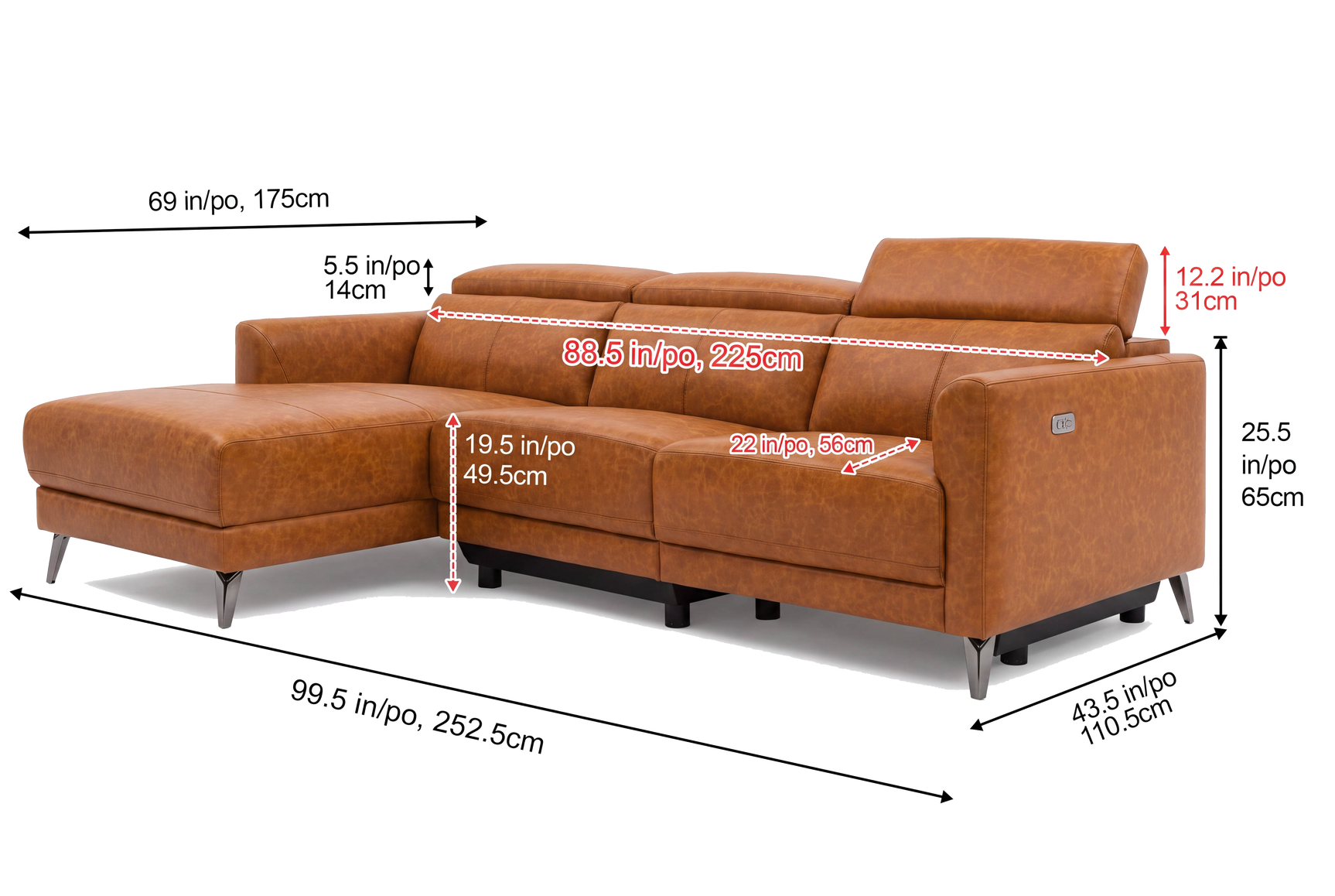 Andria Distressed Italian Aniline Leather Power Reclining Sectional Sofa