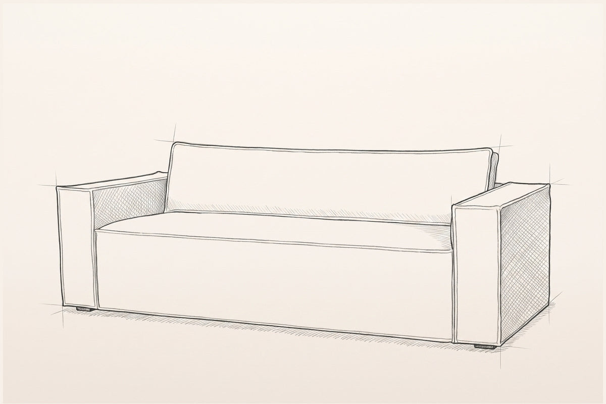 Pencil sketch of the Agerola sofa, three-quarter view