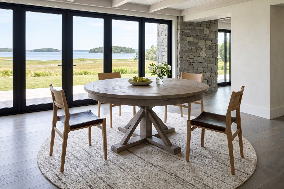 Aggius round dining table seen from above in a St. Andrews by-the-Sea house